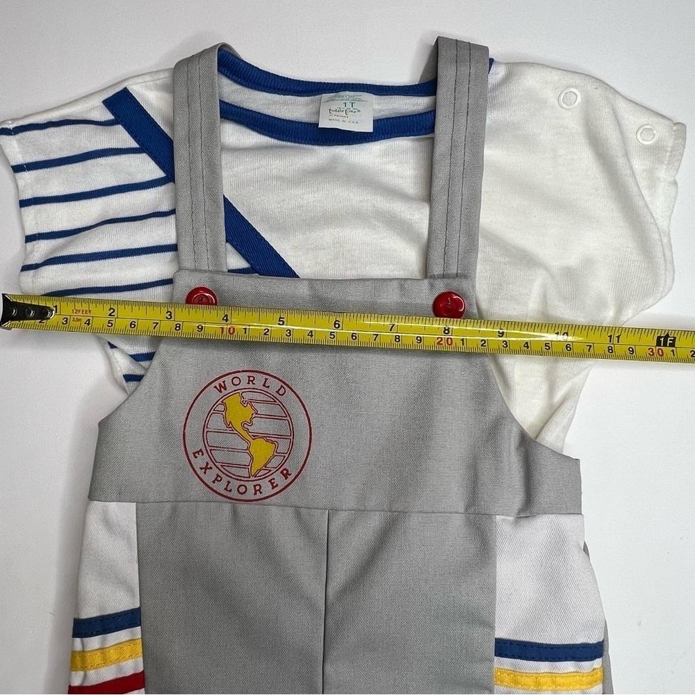 Vintage 70s Toddler Baby Boys Overall Set Striped Retro Mod Outfit 1T NWOT - Picture 9 of 9